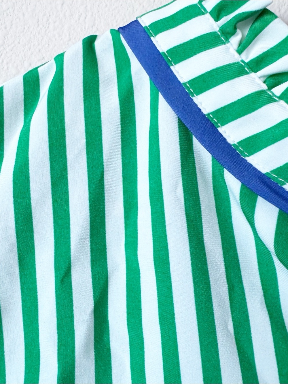 Mary Square Naomi Green and White Striped Ruffle-Hem Puff Sleeve Casual Dress - Picture 5 of 10